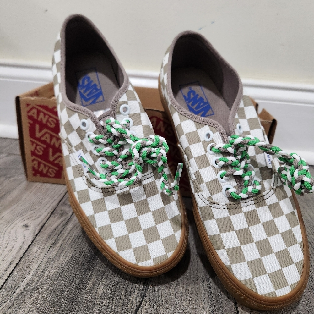 Vans Checkered Sneakers with Green Laces